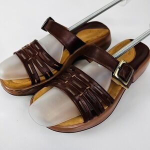 Dansko Sandals Womens Size 8.5 Brown Leather Slide Wedge Comfort Buckle Strappy‎